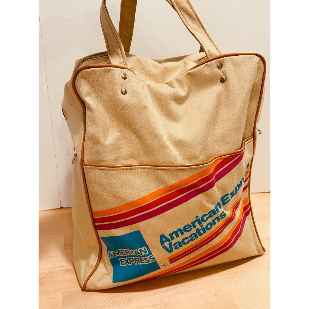 Vintage American Express Vacations Bag Canvas Travel Duffle Carry On Retro 70s